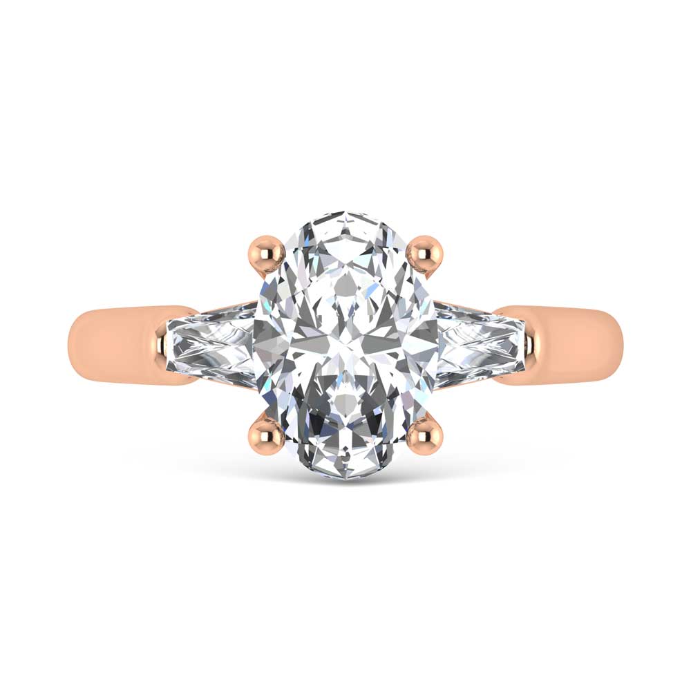 14K Rose Gold Lab Grown Diamond 2 3/4 Ct.Tw. Oval Shape Three Stone Engagement Ring