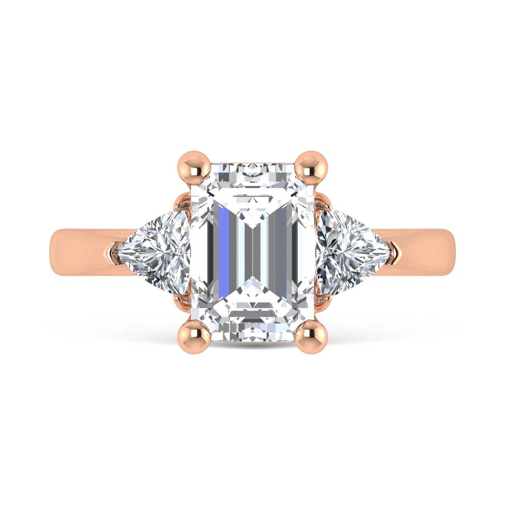 14K Rose Gold Lab Grown Diamond 2 5/8 Ct.Tw. Emerald Shape Three Stone Engagement Ring