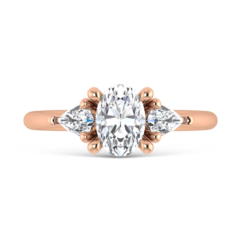 14K Rose Gold Lab Grown Diamond 1 3/8 Ct.Tw. Oval Shape Three Stone Engagement Ring