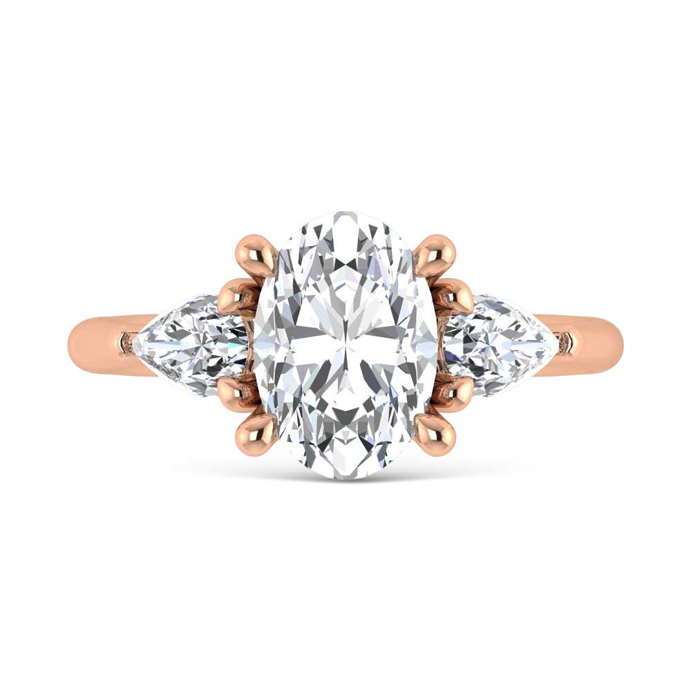 14K Rose Gold Lab Grown Diamond 2 5/8 Ct.Tw. Oval Shape Three Stone Engagement Ring