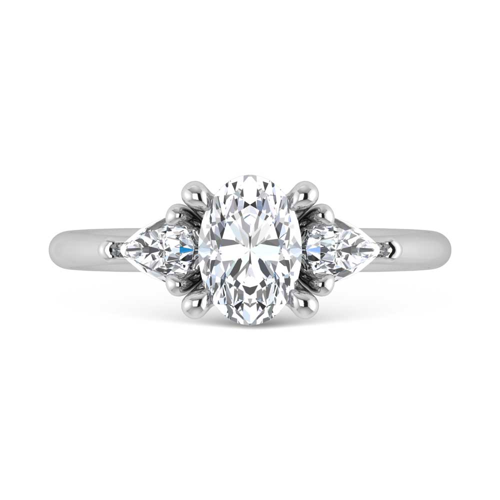 14K White Gold Lab Grown Diamond 1 3/8 Ct.Tw. Oval Shape Three Stone Engagement Ring