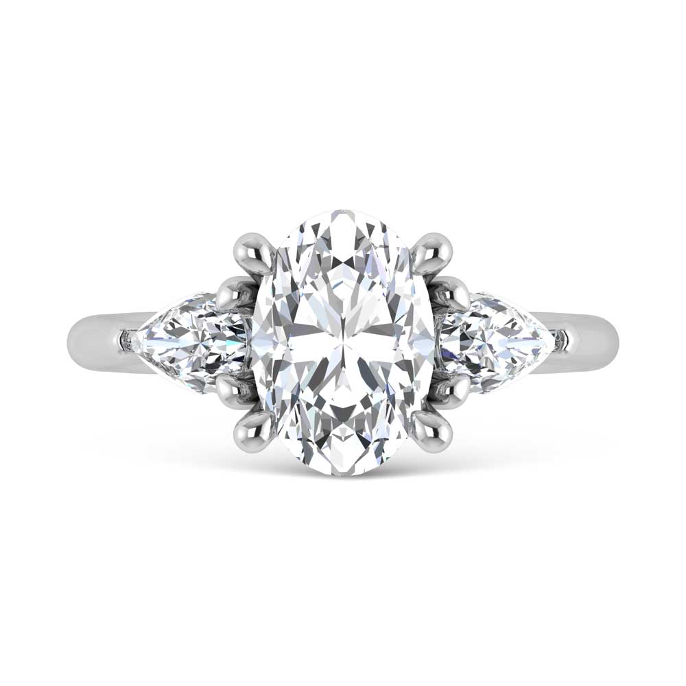 14K White Gold Lab Grown Diamond 2 5/8 Ct.Tw. Oval Shape Three Stone Engagement Ring