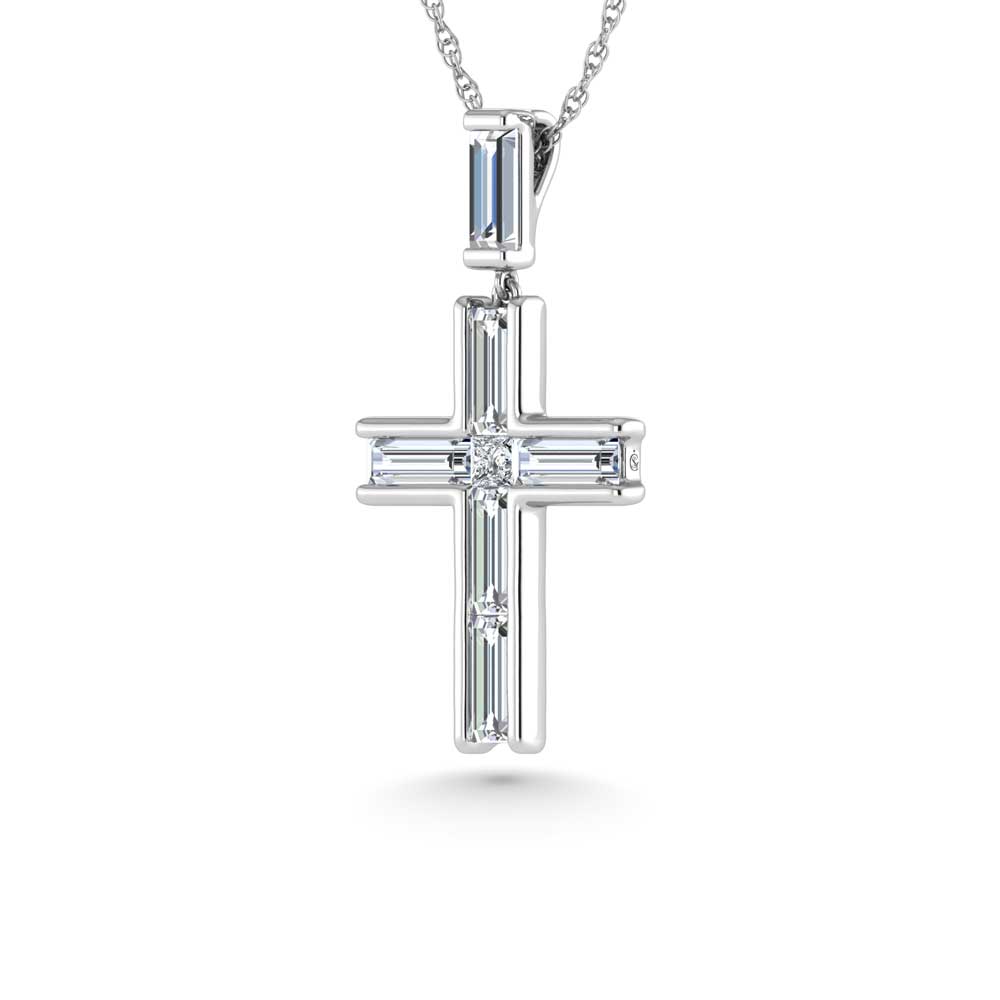 14K White Gold Lab Grown Diamond 2 1/5 Ct.Tw. Slim Baguette Cross Pendant