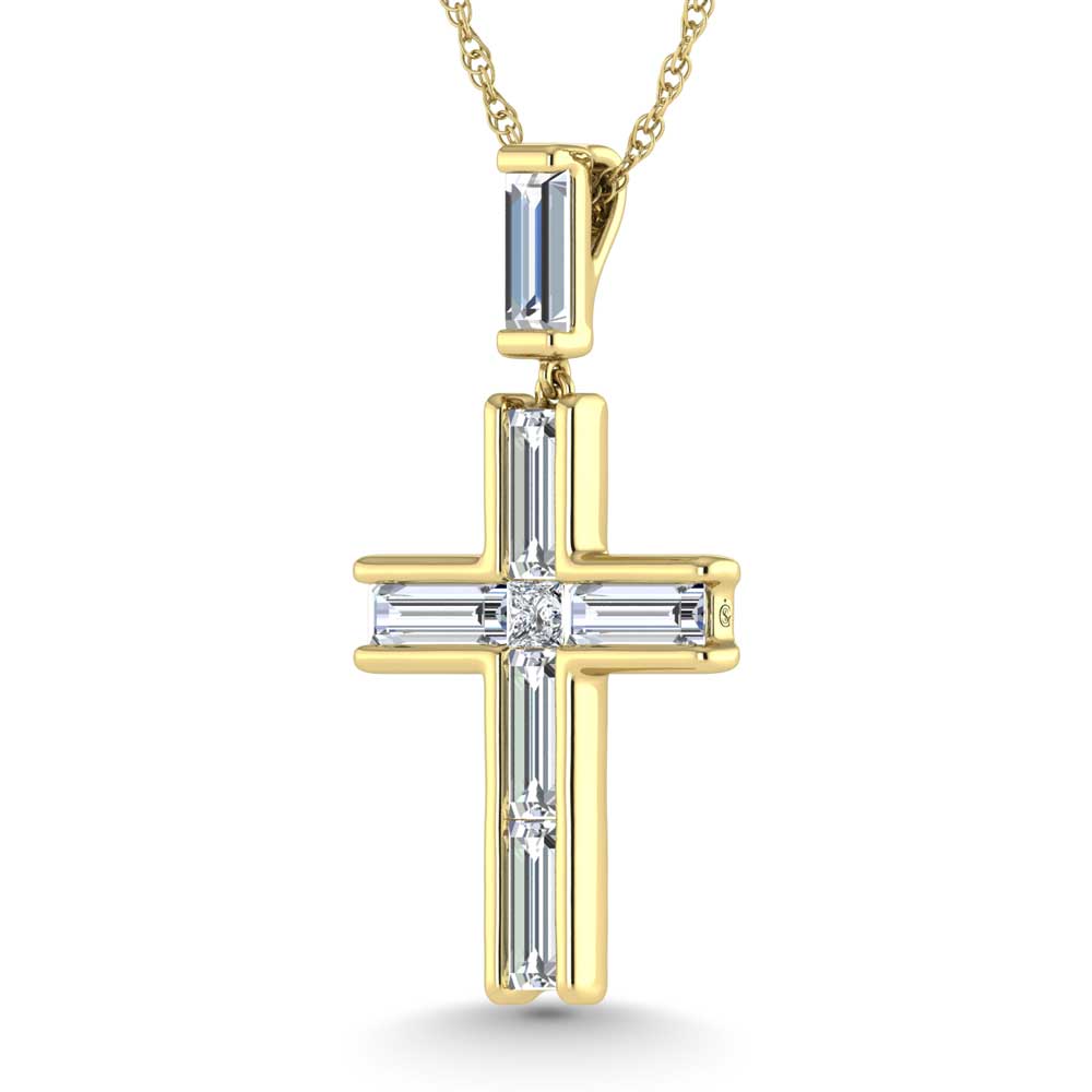 14K Yellow Gold Lab Grown Diamond 2 1/5 Ct.Tw. Slim Baguette Cross Pendant