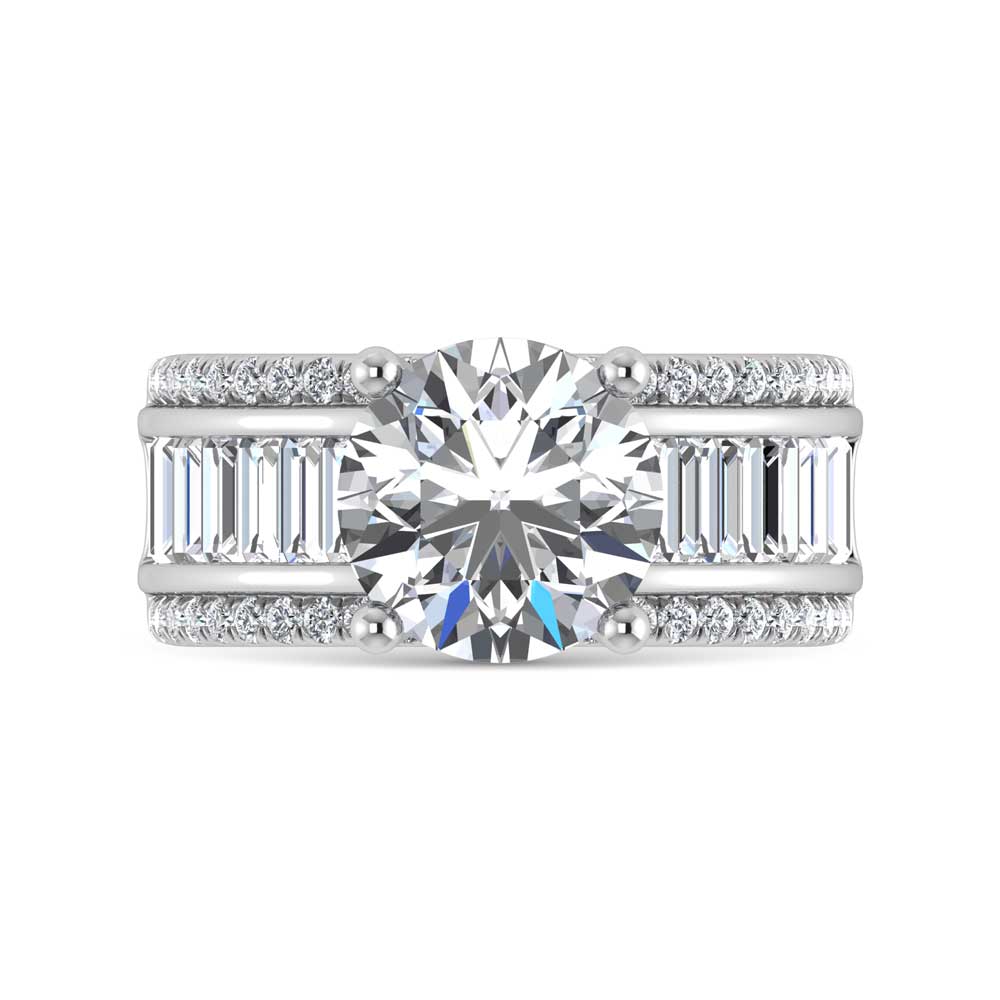 14K White Gold Lab Grown Diamond 4 1/3 Ct.Tw. Round and Baguette Shank Engagement Ring (Round Center)