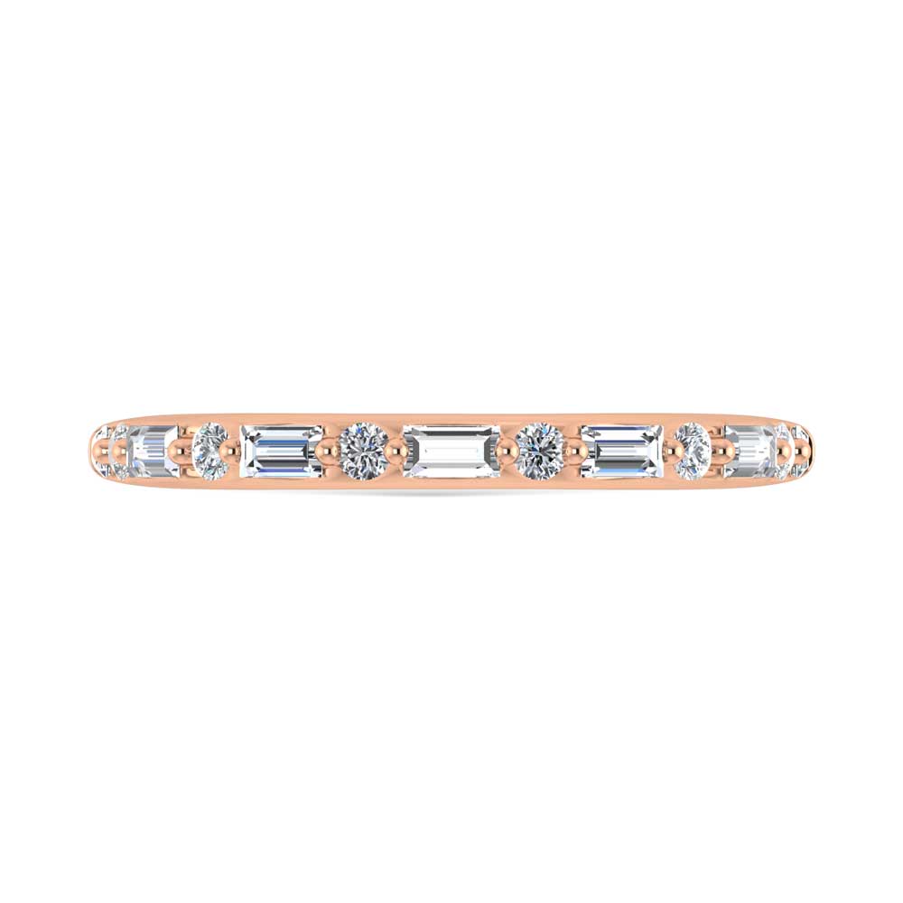 14K Rose Gold Lab Grown Diamond 1/3 Ct.Tw. Single Prong Set Round and Baguette Stackable Band