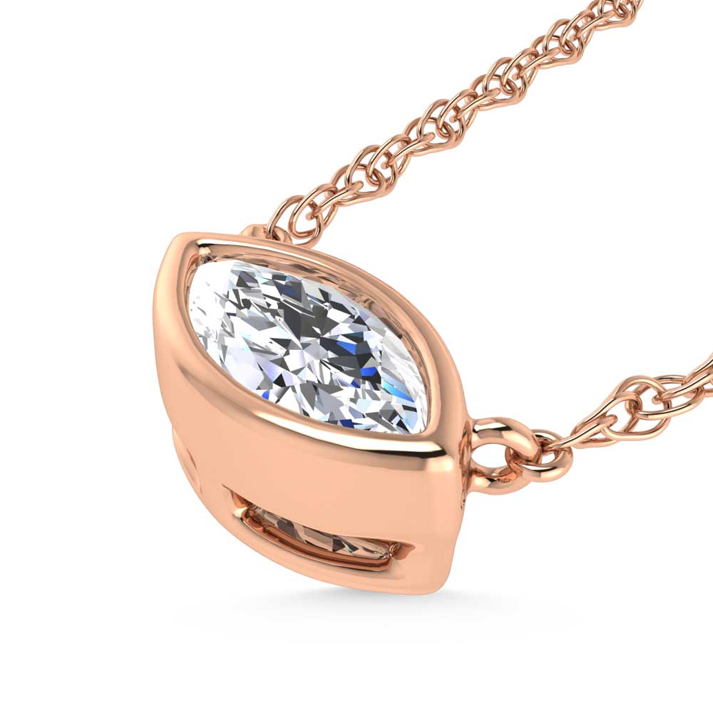 14K Rose Gold Lab Grown Diamond 1/2 Ct.Tw. Marquise Shape Solitaire Necklace - 16 inches