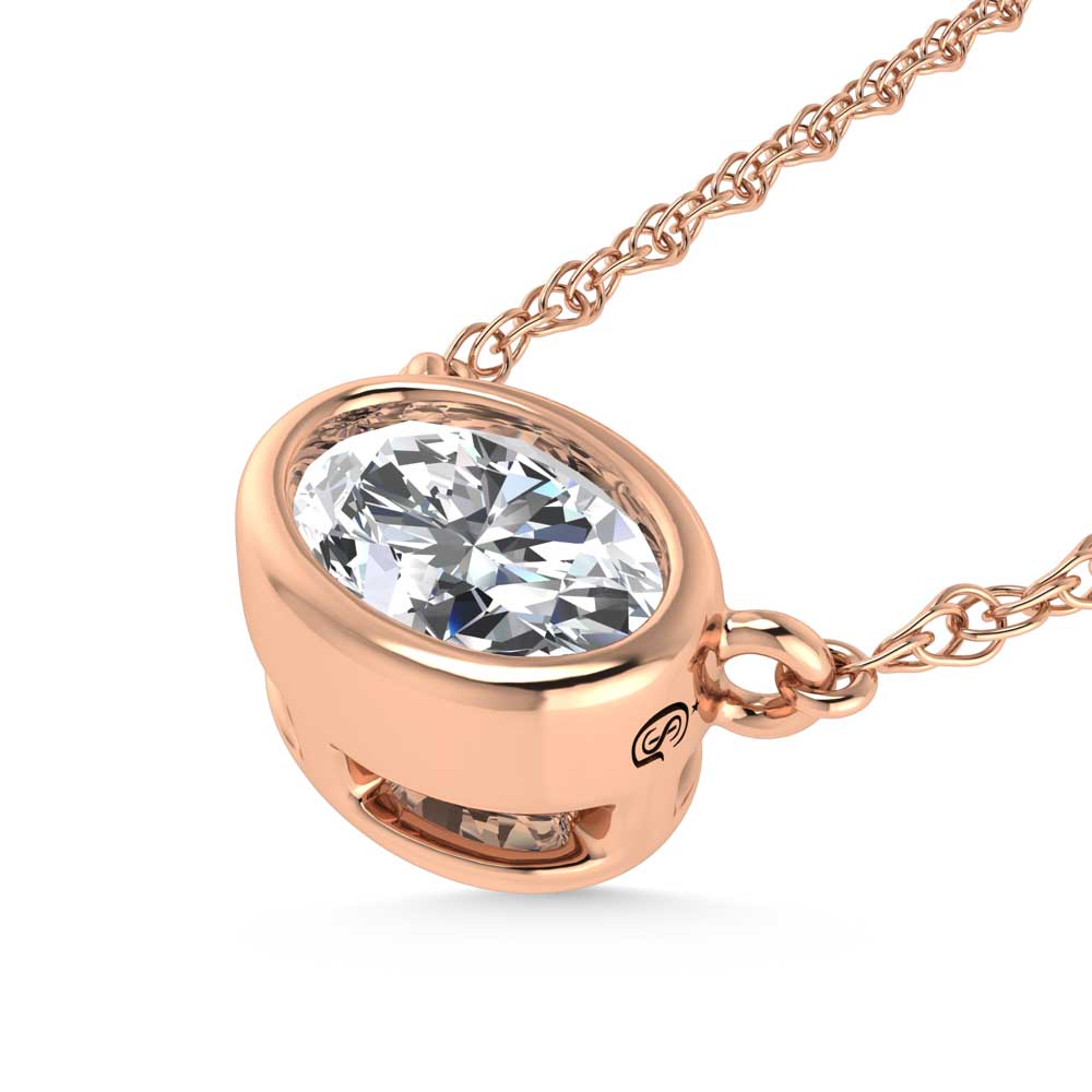 14K Rose Gold Lab Grown Diamond 1 Ct.Tw. Oval Shape Solitaire Necklace - 16 inches