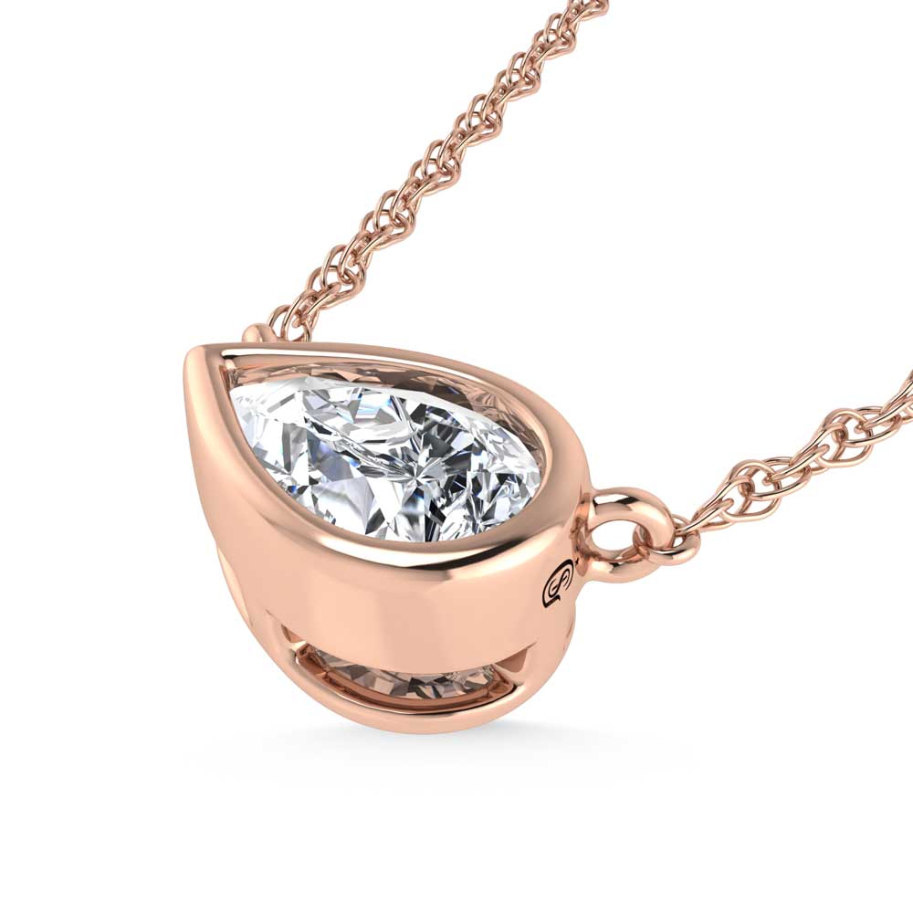 14K Rose Gold Lab Grown Diamond 1 Ct.Tw. Pear Shape Solitaire Necklace - 16 inches