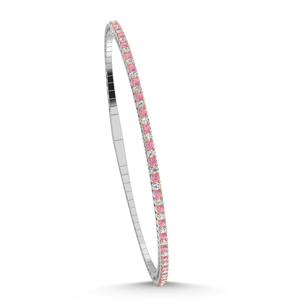 14K White Gold  1 Ct.Tw.  Alternate white and Pink Lab Grown Diamond Bangle