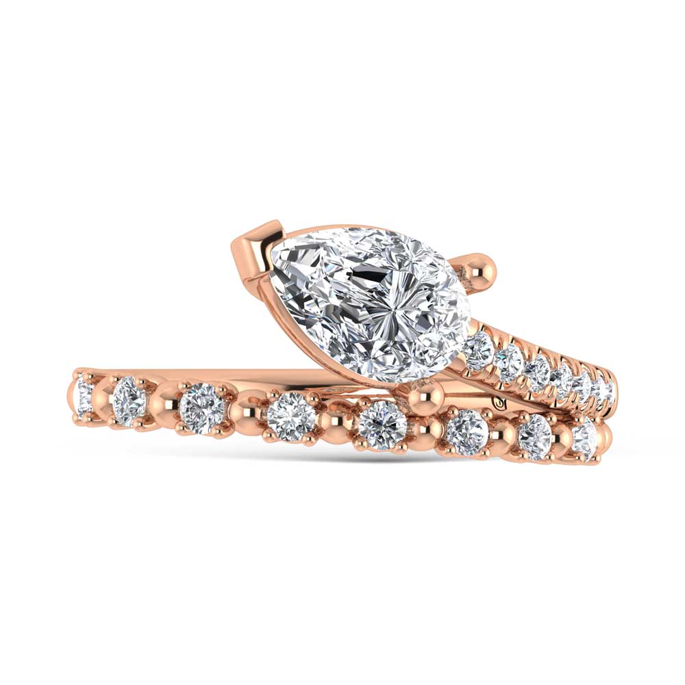 14K Rose Gold  1 1/4 Ct.Tw. Pear and Round Lab Grown Diamond Engagement Ring