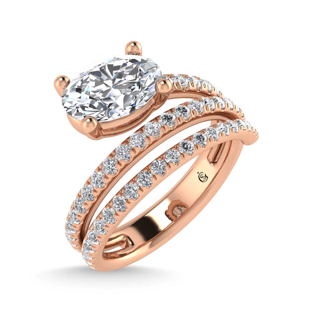 14K Rose Gold  1 1/2 Ct.Tw. Oval and Round Lab Grown Diamond Engagement Ring