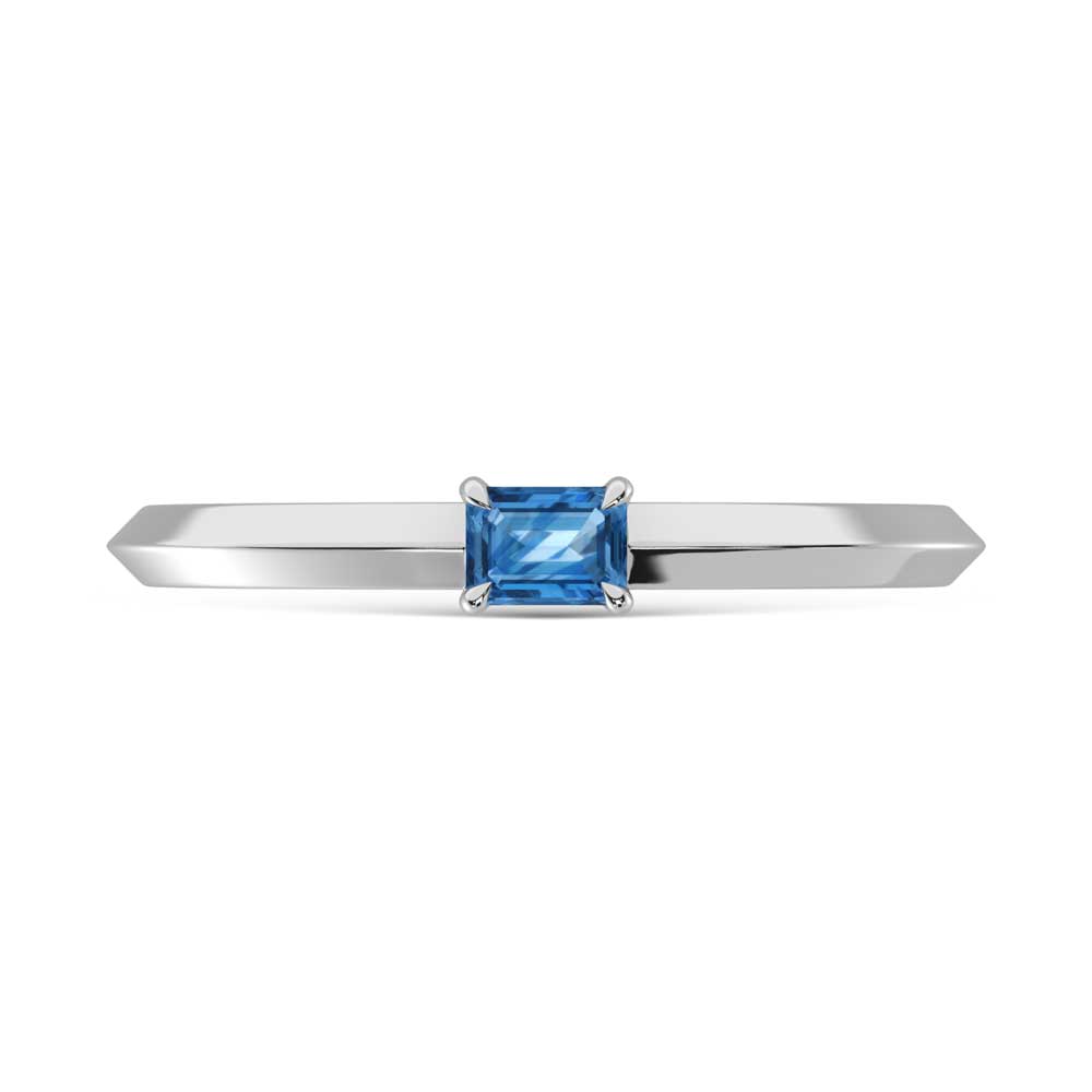 14K White Gold Emerald Shape Blue Lab Grown Diamond 1/4 Ct.Tw. Ring