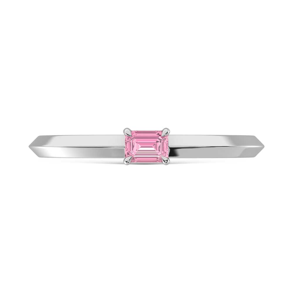 14K White Gold Emerald Shape Pink Lab Grown Diamond 1/4 Ct.Tw. Ring