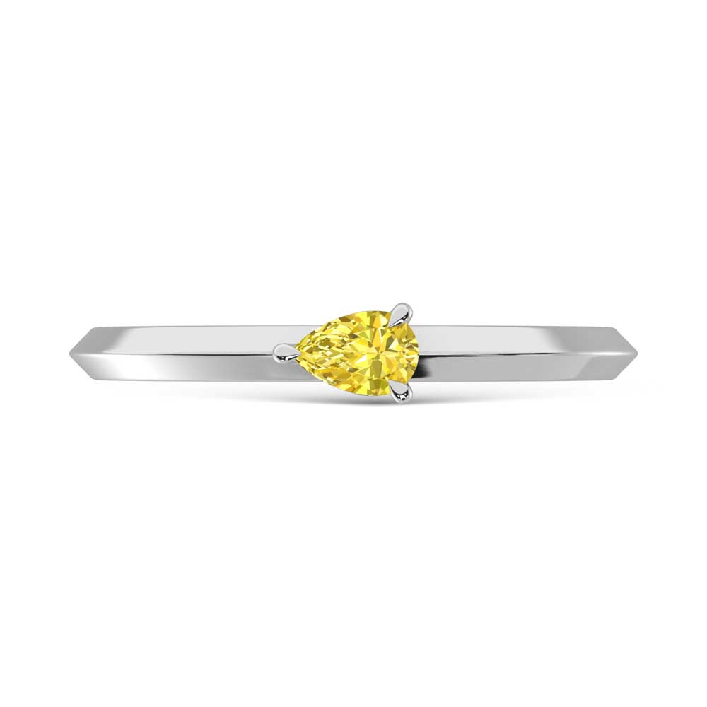 14K White Gold Pear Shape Yellow Lab Grown Diamond 1/5 Ct.Tw. Ring