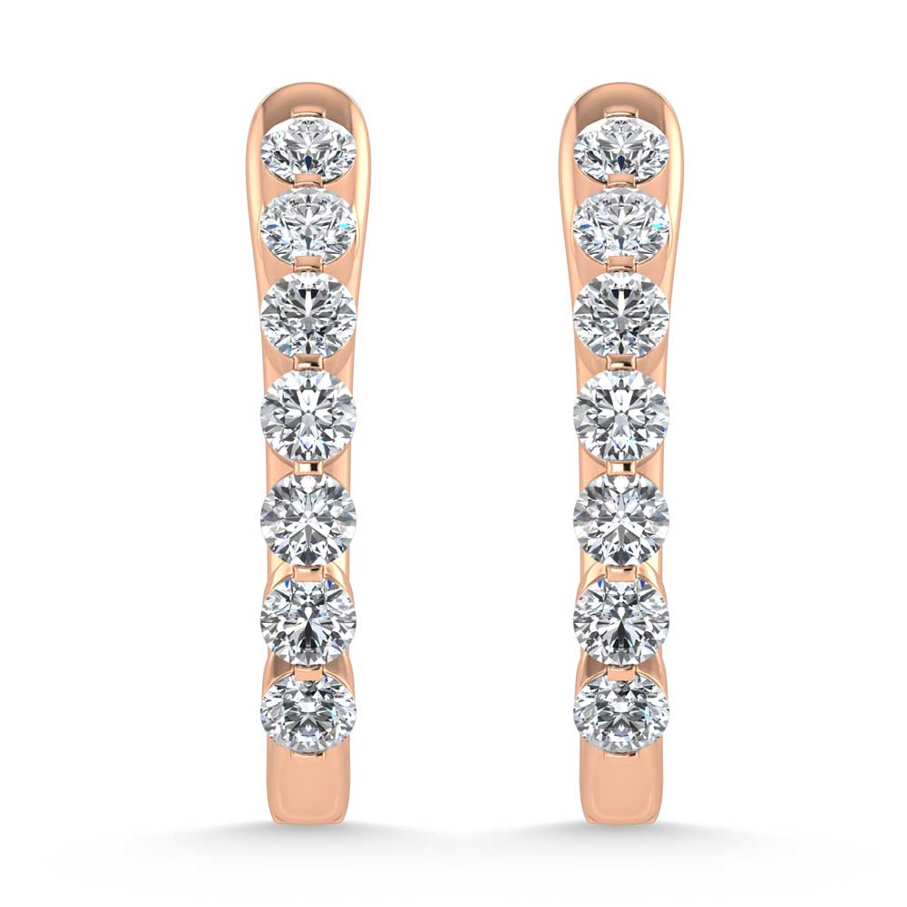 14K Rose Gold Lab Grown Diamond 1 Ct.Tw. Hoop Earrings