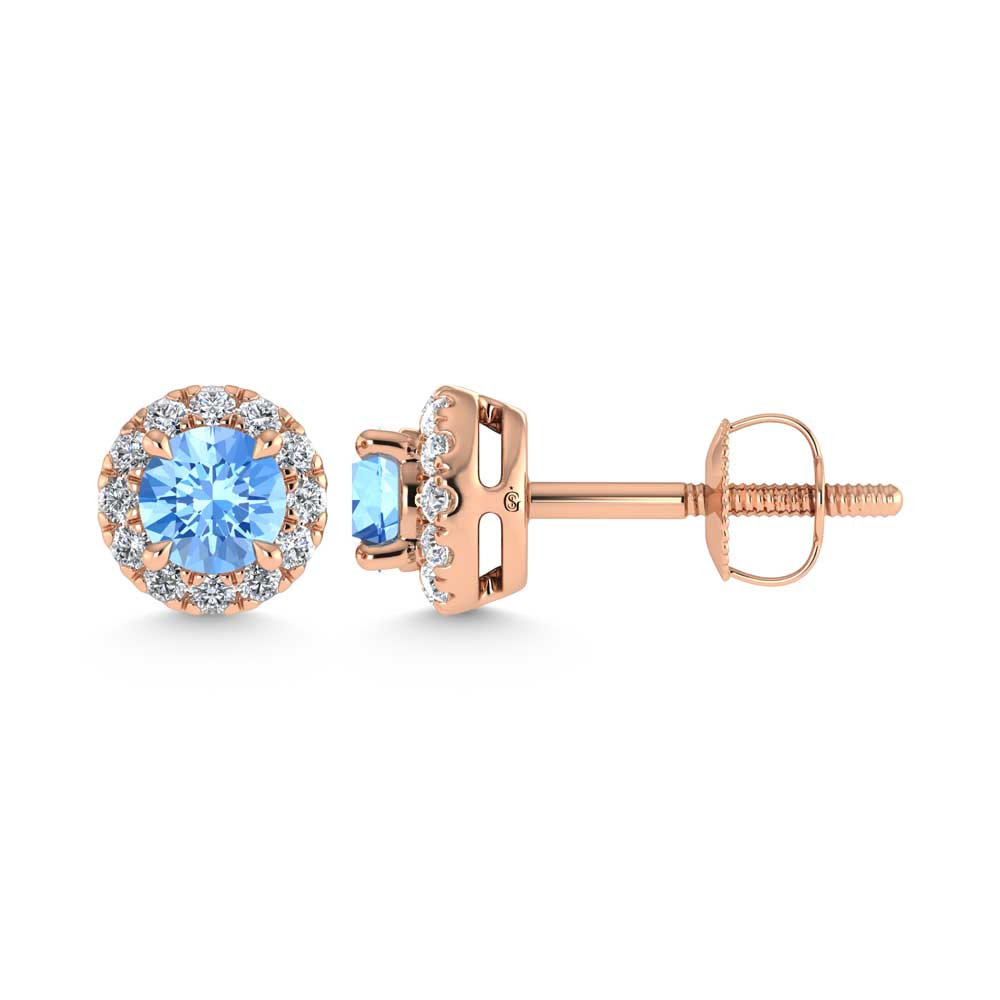 14K Rose Gold  3/4 Ct.Tw. White and Blue Lab Grown Diamond Stud Earrings