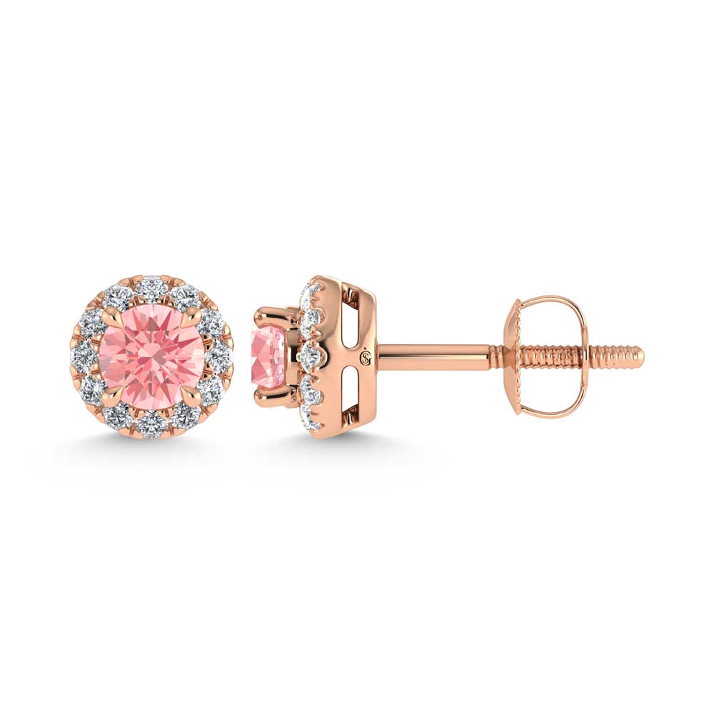 14K Rose Gold  3/4 Ct.Tw. White and Pink Lab Grown Diamond Stud Earrings