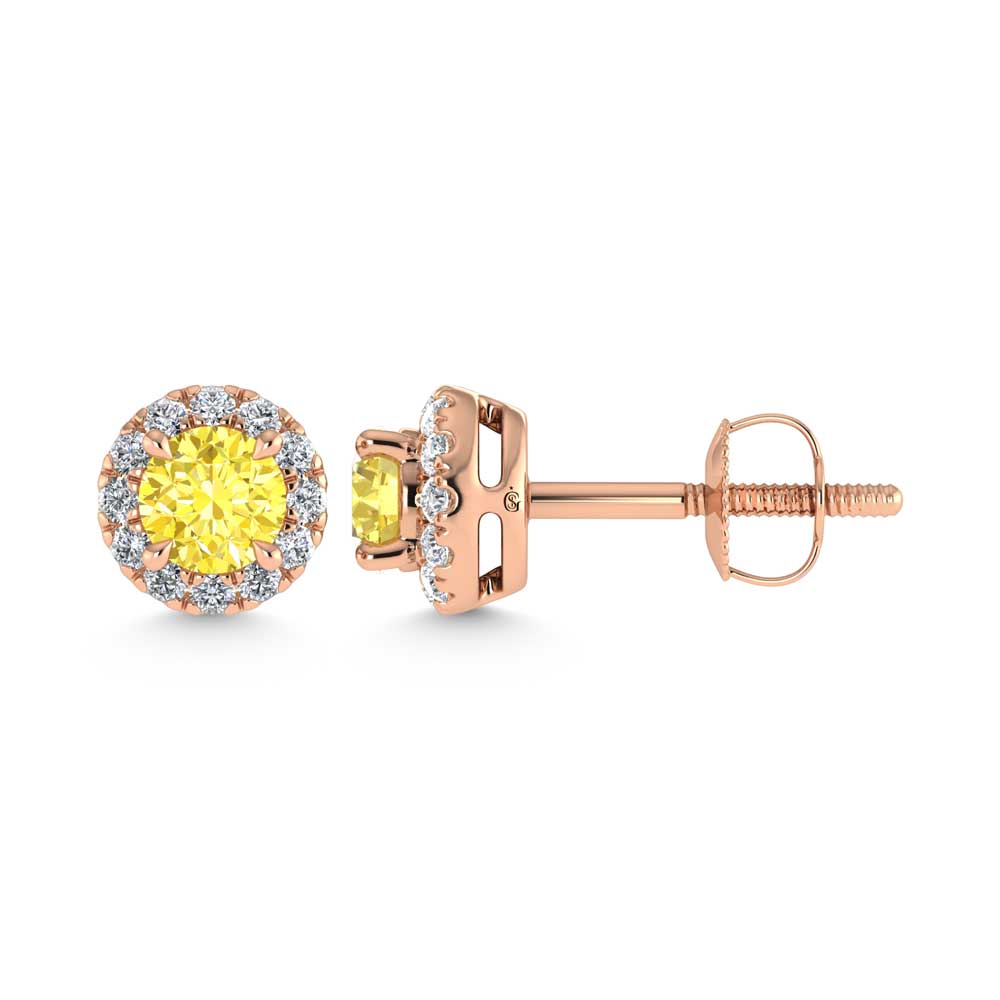 14K Rose Gold  3/4 Ct.Tw. White and Yellow Lab Grown Diamond Stud Earrings