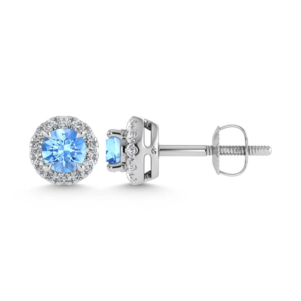 14K White Gold  3/4 Ct.Tw. White and Blue Lab Grown Diamond Stud Earrings