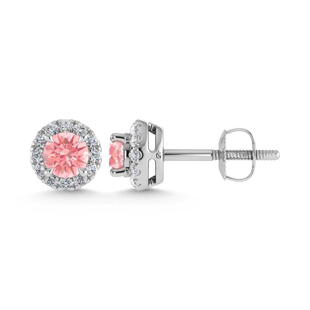 14K White Gold  3/4 Ct.Tw. White and Pink Lab Grown Diamond Stud Earrings