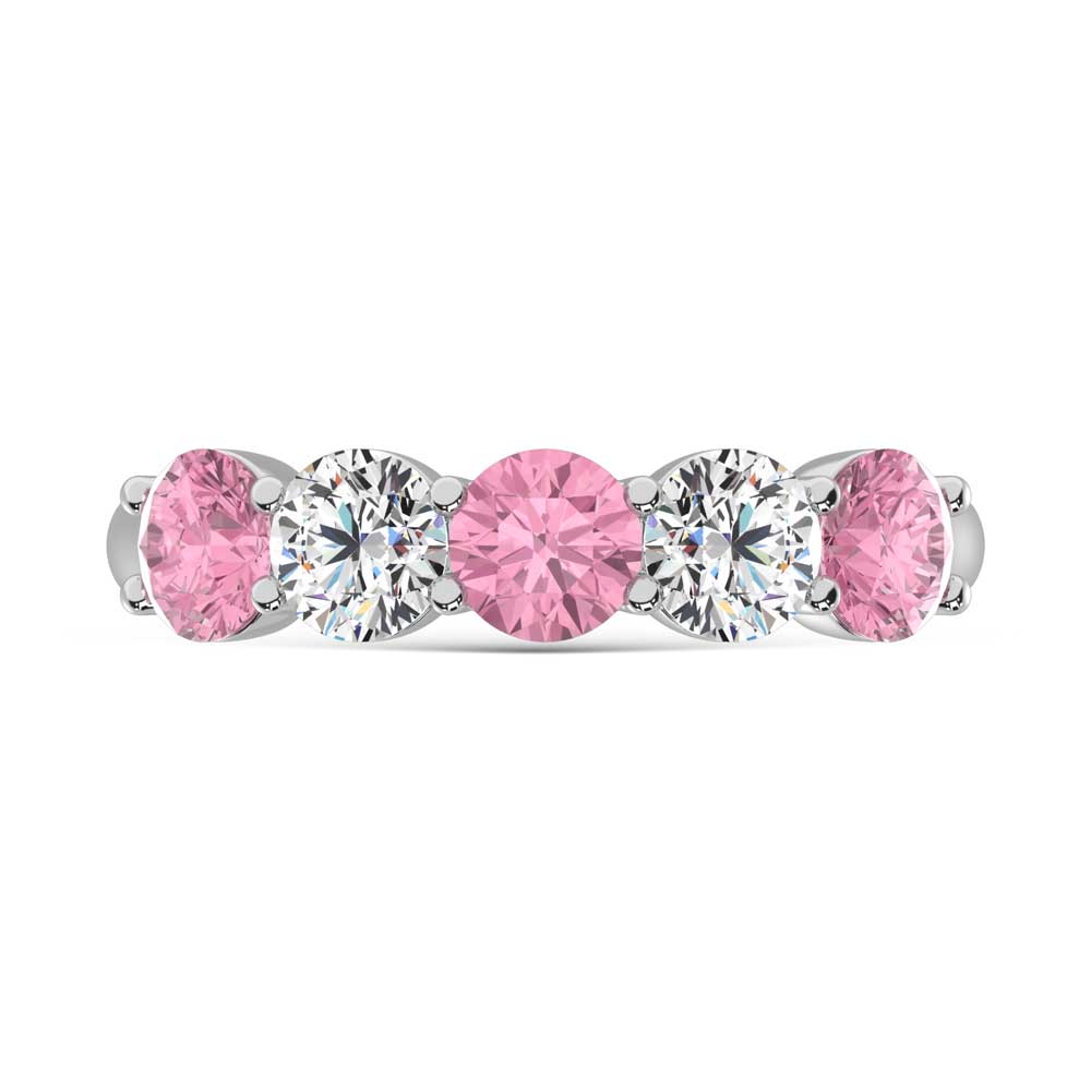 14K White Gold  1 Ct.Tw. 5 Stone Alternate White and Pink Lab Grown Diamond Band