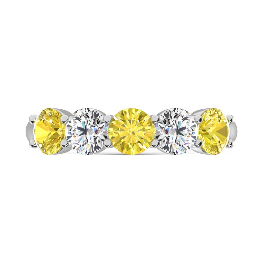 14K White Gold  1 Ct.Tw. 5 Stone Alternate White and Yellow Lab Grown Diamond Band