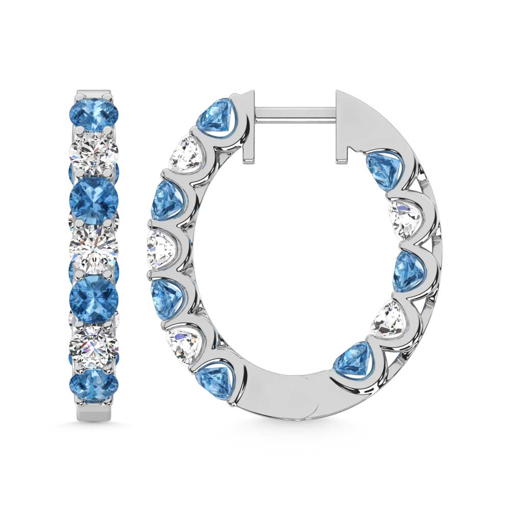 14K White Gold  4 Ct.Tw. Alternate White and Blue Lab Grown Diamond Hoop Earrings