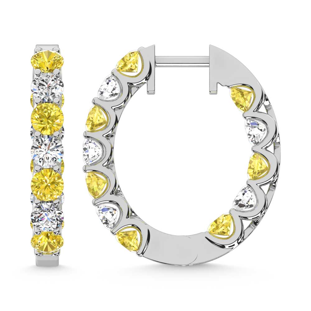 14K White Gold  4 Ct.Tw. Alternate White and Yellow Lab Grown Diamond Hoop Earrings