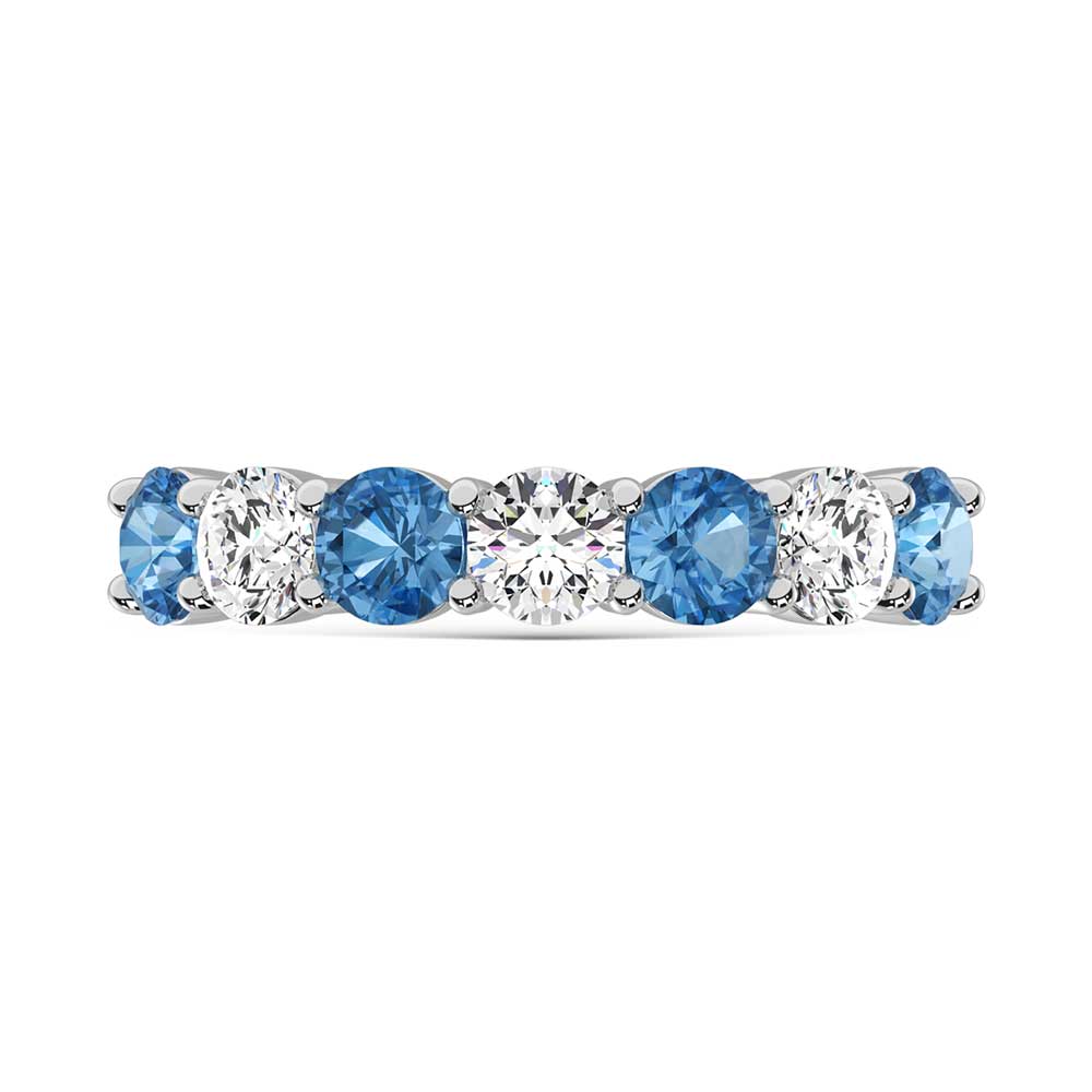 14K White Gold  1 1/2 Ct.Tw. 7 Stone Alternate White and Blue Lab Grown Diamond Band