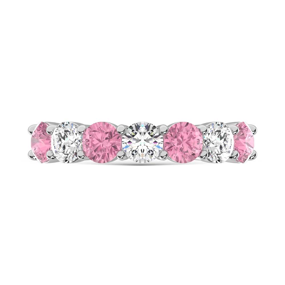 14K White Gold  1 Ct.Tw. 7 Stone Alternate White and Pink Lab Grown Diamond Band