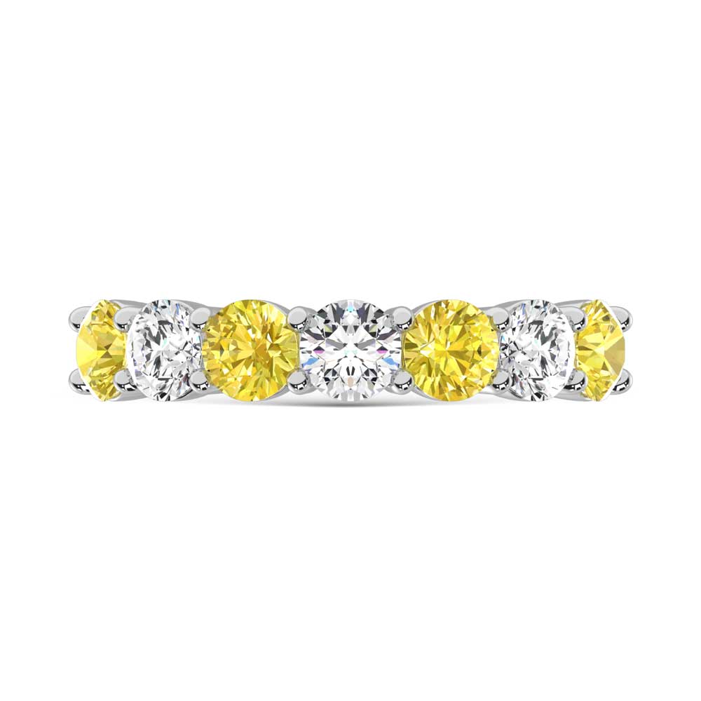 14K White Gold  1 Ct.Tw. 7 Stone Alternate White and Yellow Lab Grown Diamond Band