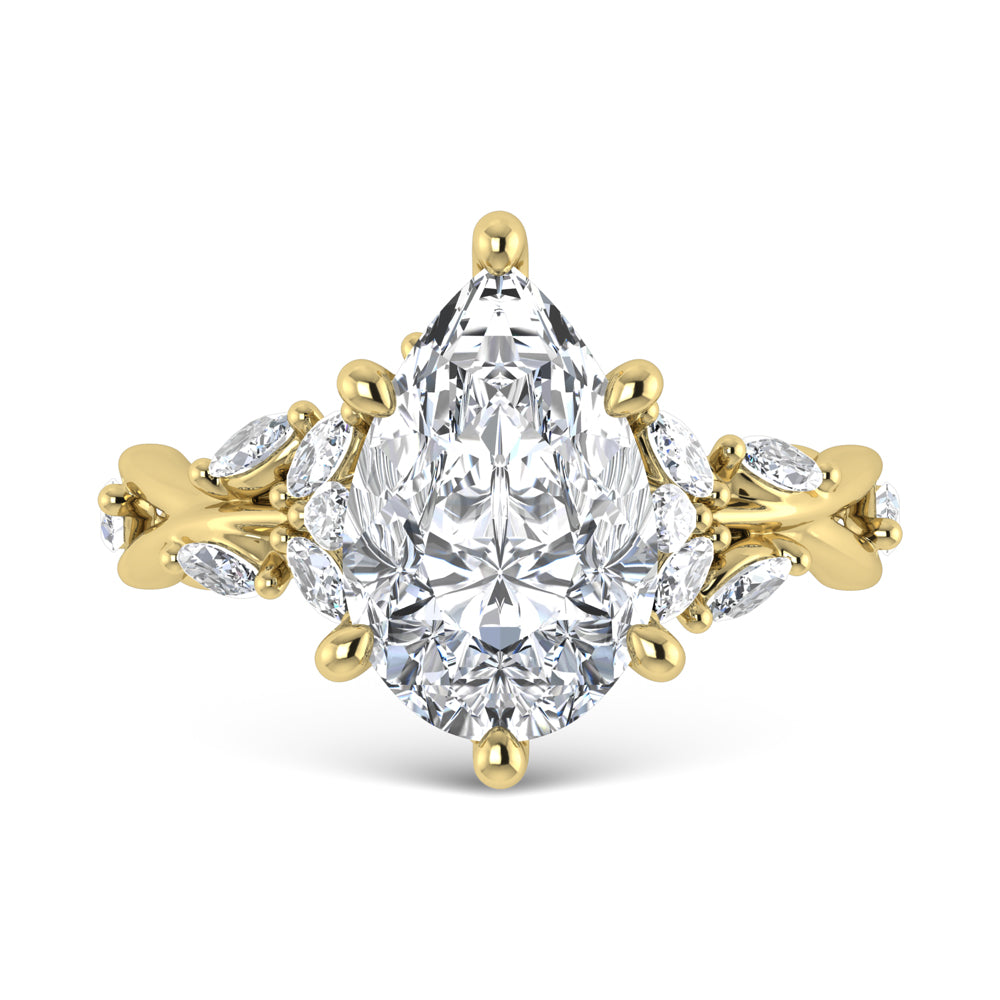 14K Yellow Gold Lab Grown Diamond 3 1/2 Ct.Tw. Marquise and Pear Engagement Ring (Center 3 ct)