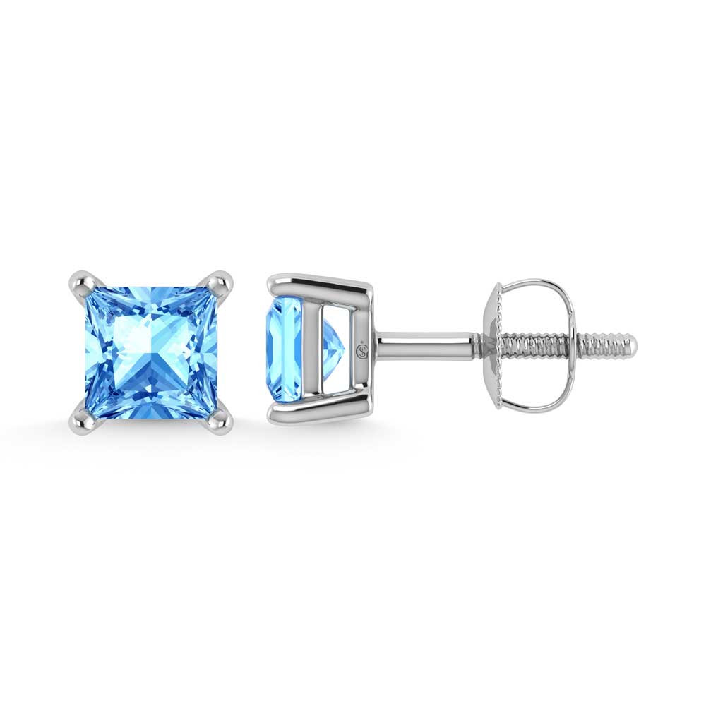 14K White Gold Lab Grown Blue Diamond 1/2 Ct.Tw. Princess Stud Earrings