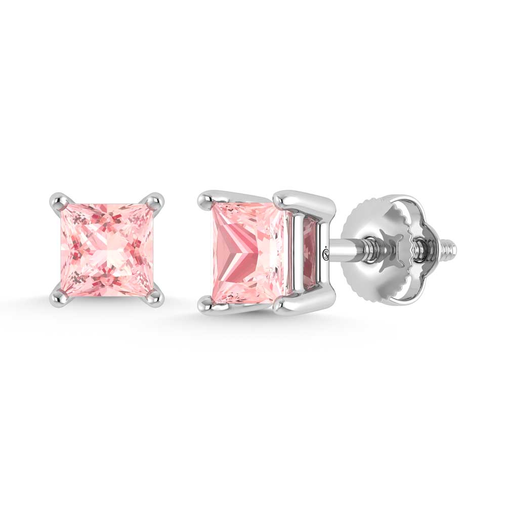 14K White Gold Lab Grown Pink Diamond 1/2 Ct.Tw. Princess Stud Earrings