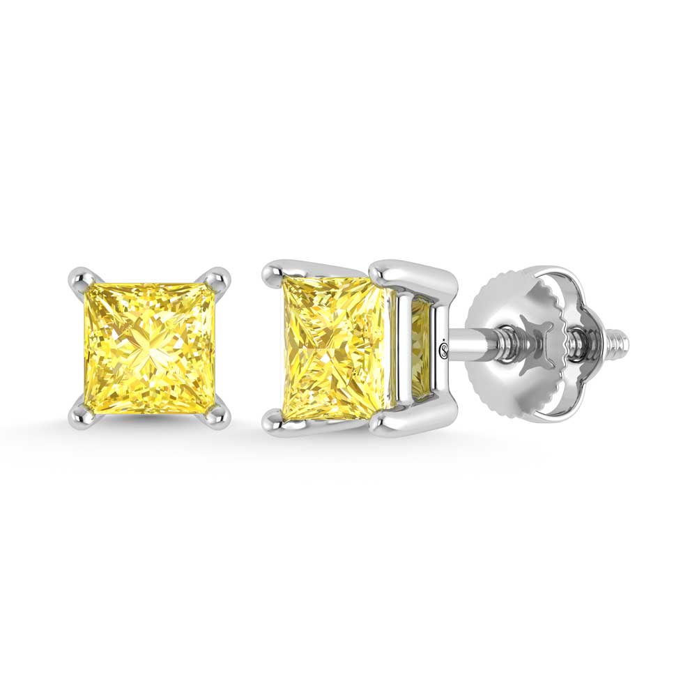 14K White Gold Lab Grown Yellow Diamond 1/2 Ct.Tw. Princess Stud Earrings