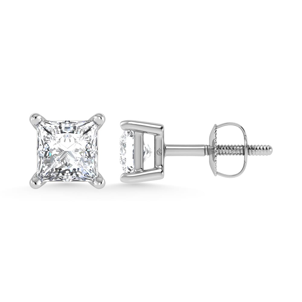 14K White Gold Lab Grown Diamond 1/2 Ct.Tw. IGI certified CVD VS1+ G+ Princess Stud Earrings (Available in 0.50ctw to 4ctw)