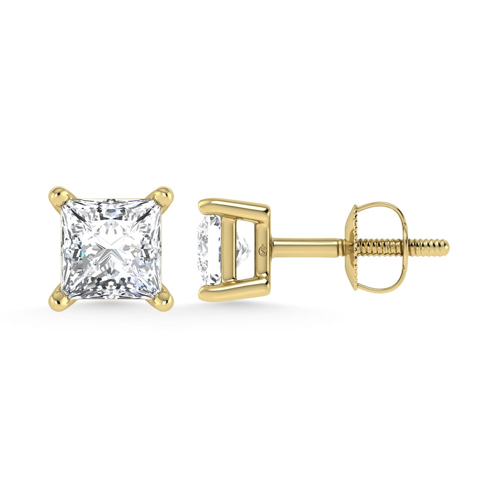 14K Yellow Gold Lab Grown Diamond 1/2 Ct.Tw. IGI certified CVD VS1+ G+ Princess Stud Earrings (Available in 0.50ctw to 4ctw)