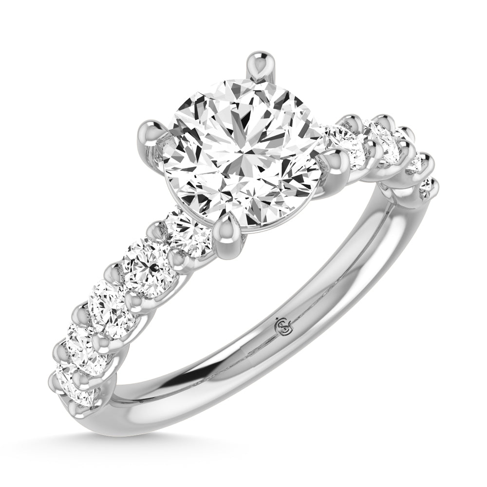 14K White Gold Lab Grown Diamond 2 Ct.Tw. Round Shape Half Way Engagement Ring With Center 1 1/2 ctw