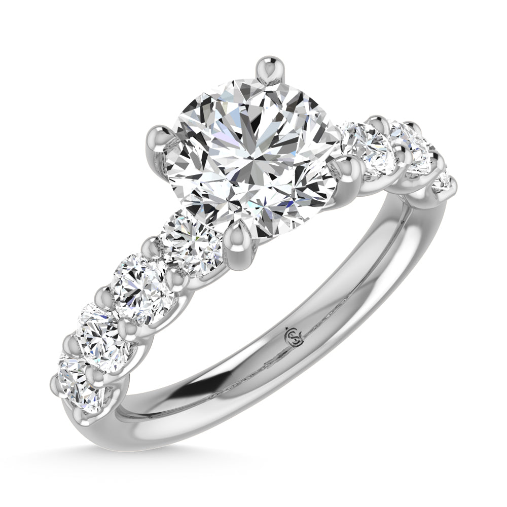 14K White Gold Lab Grown Diamond 4 5/8 Ct.Tw. Round Shape Half Way Engagement Ring With Center 3 ctw