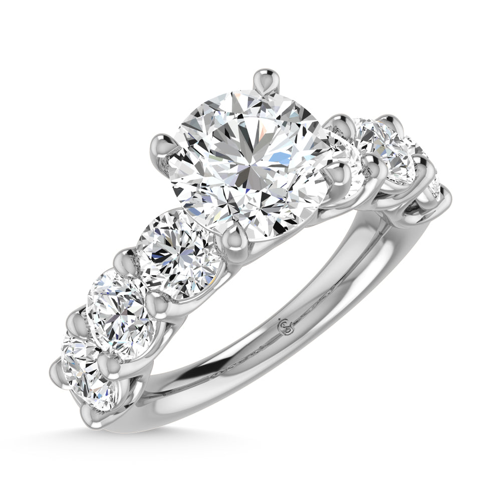 14K White Gold Lab Grown Diamond 5 Ct.Tw. Round Shape Half Way Engagement Ring With Center 3 ctw