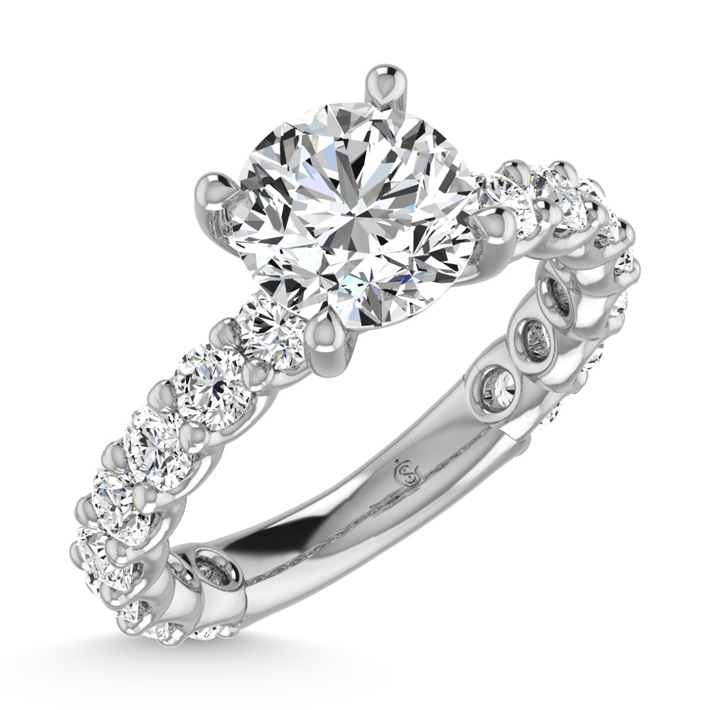 14K White Gold Lab Grown Diamond 2 3/4 Ct.Tw. Round Shape Three Forth Engagement Ring With Center 1 1/2 ctw