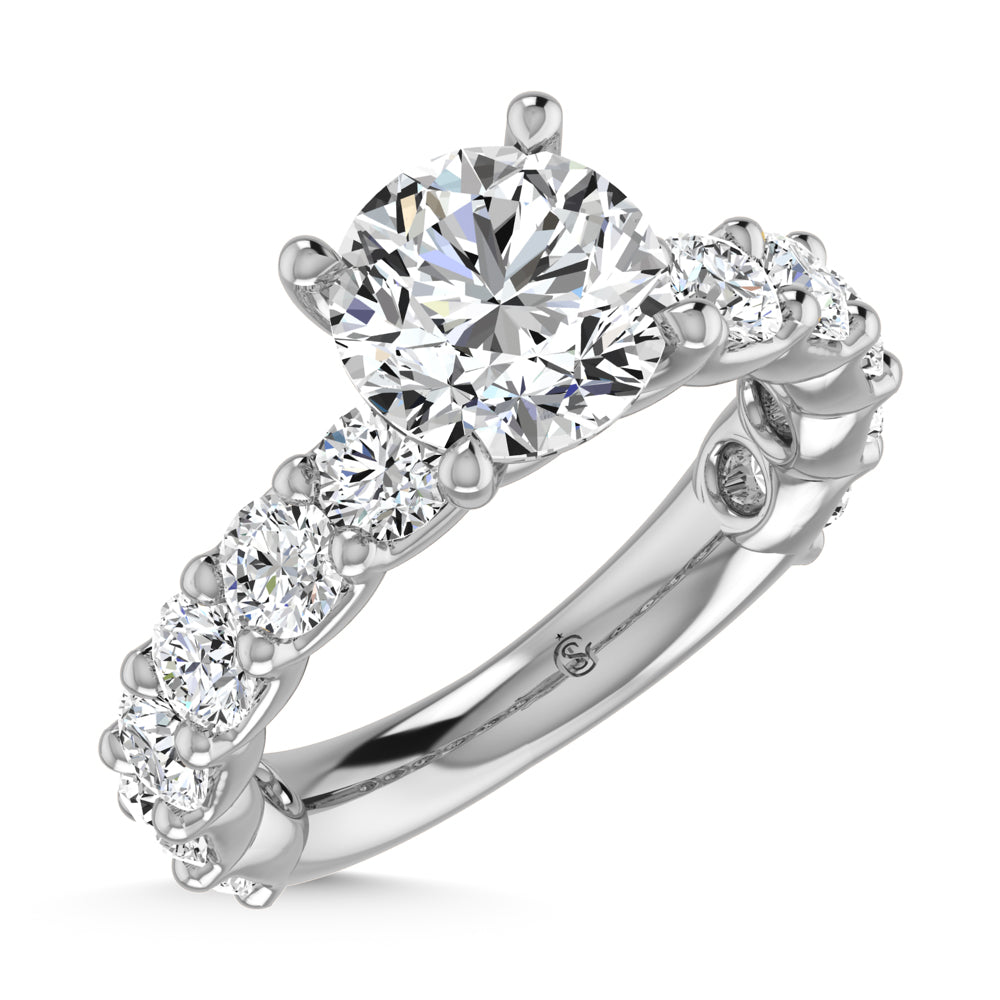 14K White Gold Lab Grown Diamond 7/8 Ct.Tw. Round Shape Three Forth Way Semi Engagement Ring (1 1/2ct Center not included)